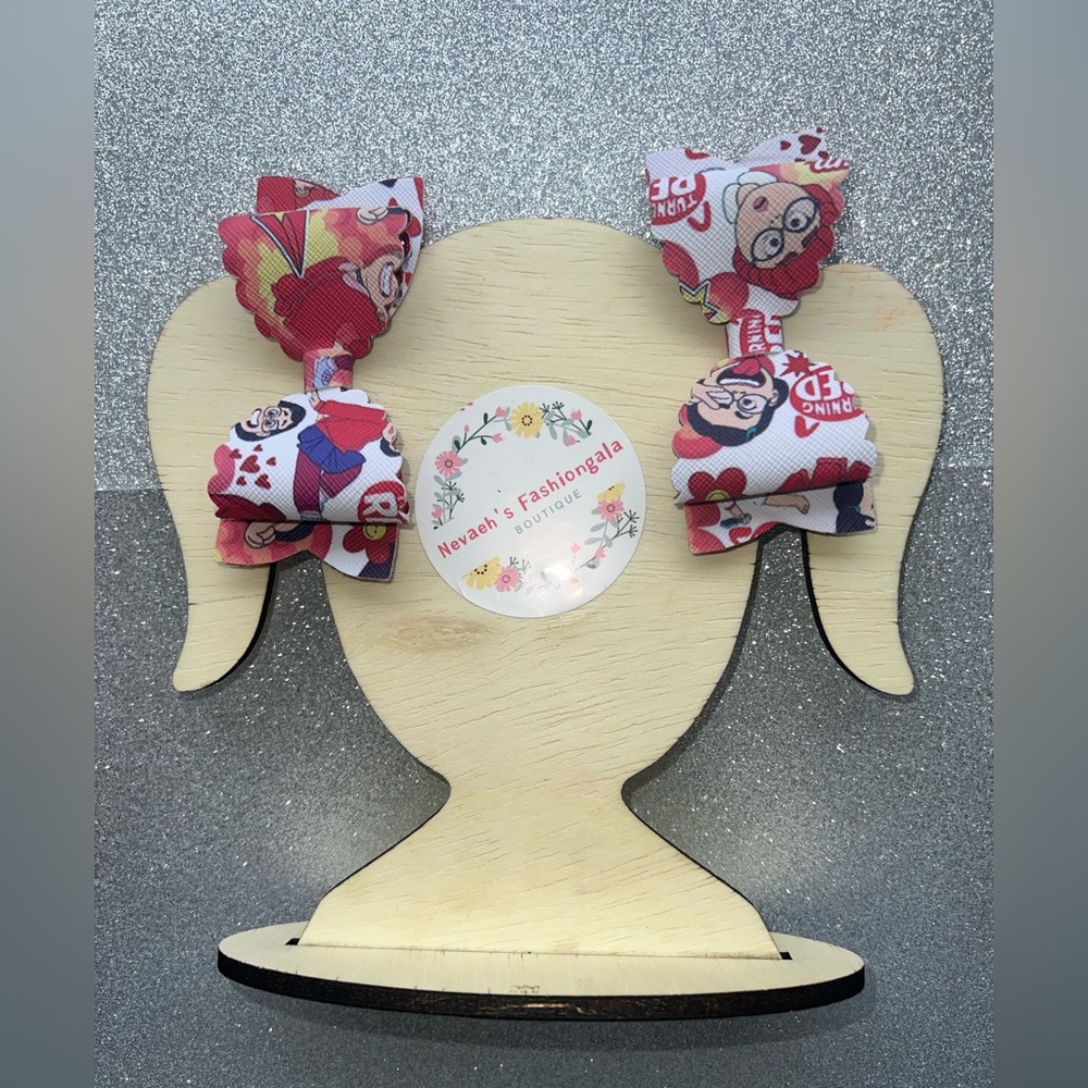 Turning Red Faux leather hair bows with metal alligator clips